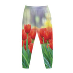 Red Tulip Print Jogger Pants