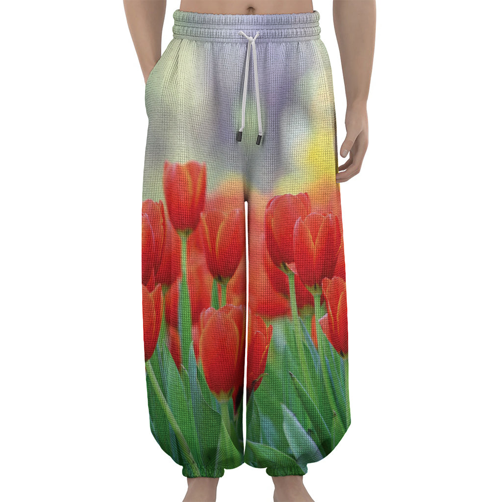 Red Tulip Print Lantern Pants