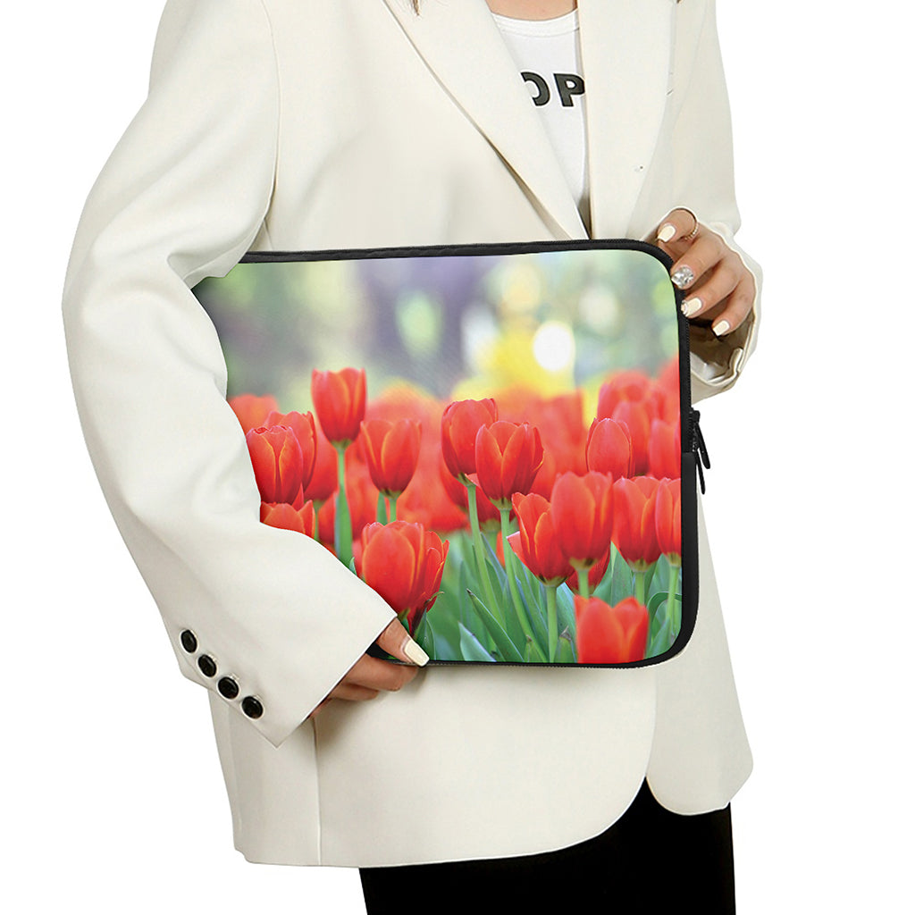 Red Tulip Print Laptop Sleeve