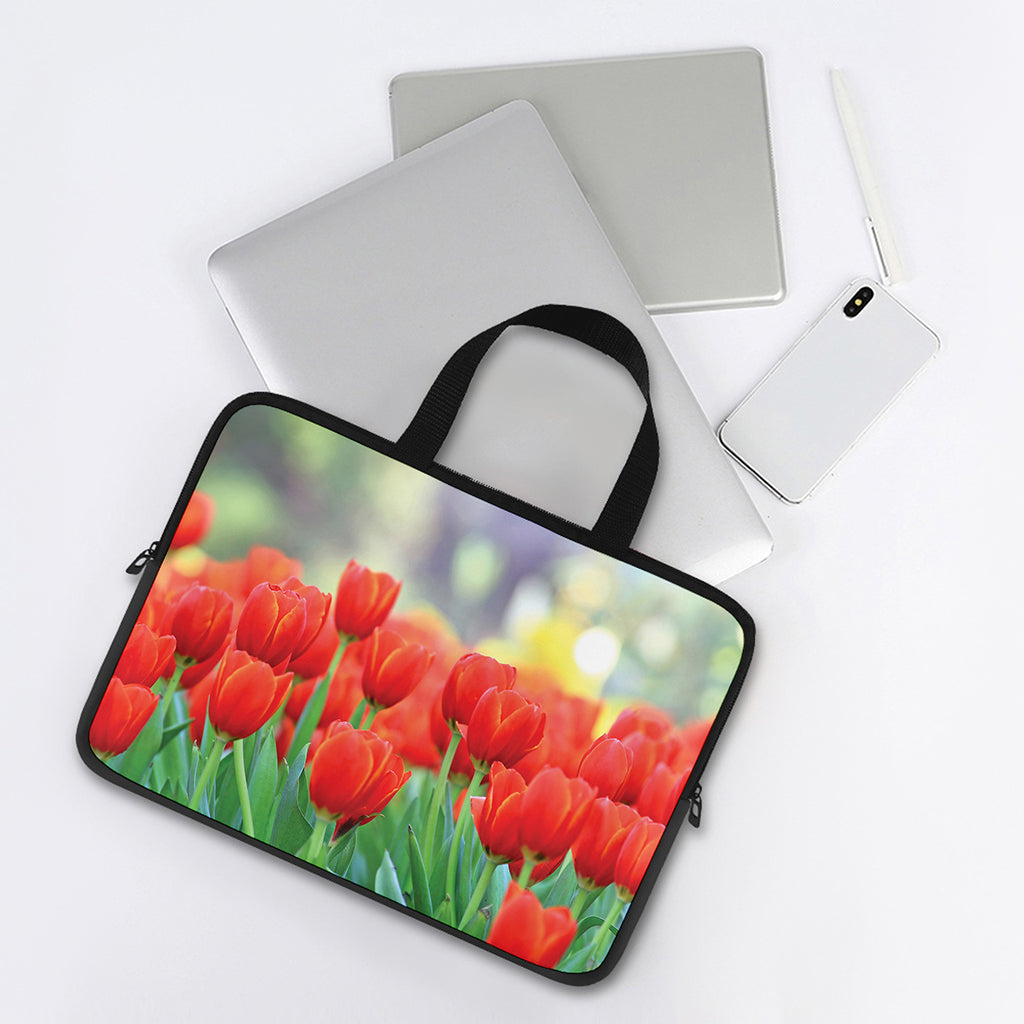 Red Tulip Print Laptop Sleeve With Handle
