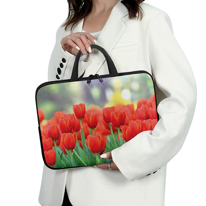 Red Tulip Print Laptop Sleeve With Handle