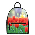 Red Tulip Print Leather Backpack