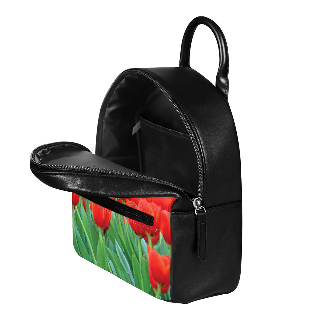 Red Tulip Print Leather Backpack