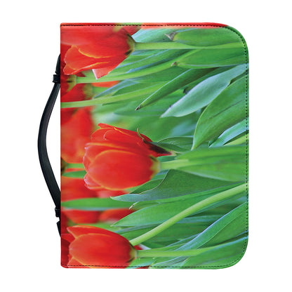 Red Tulip Print Leather Bible Cover