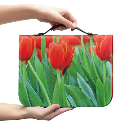 Red Tulip Print Leather Bible Cover