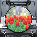 Red Tulip Print Leather Spare Tire Cover