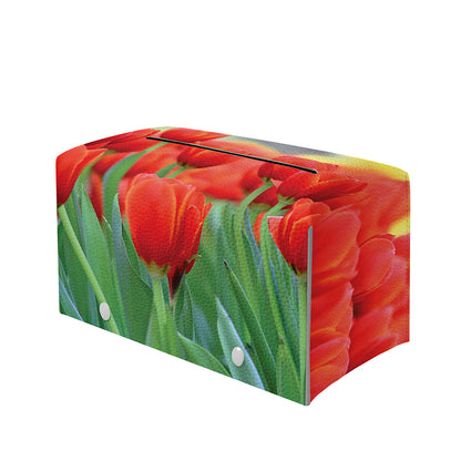 Red Tulip Print Leather Tissue Box Cover