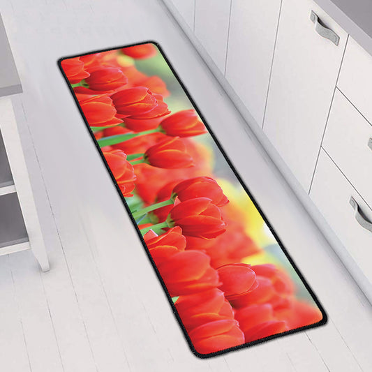 Red Tulip Print Long Kitchen Mat