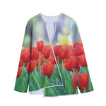 Red Tulip Print Long Sleeve Short Coat