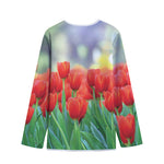 Red Tulip Print Long Sleeve Short Coat
