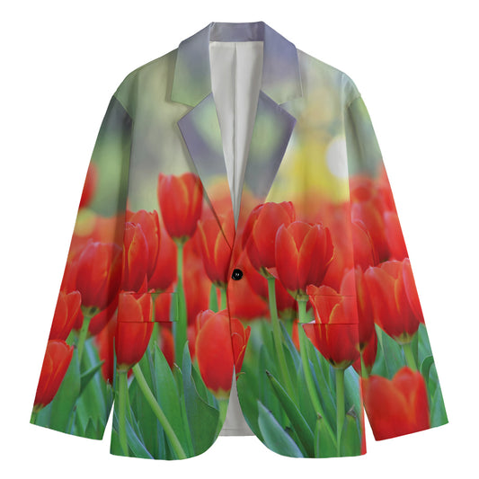 Red Tulip Print Men's Blazer