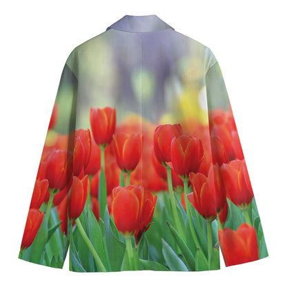 Red Tulip Print Men's Blazer