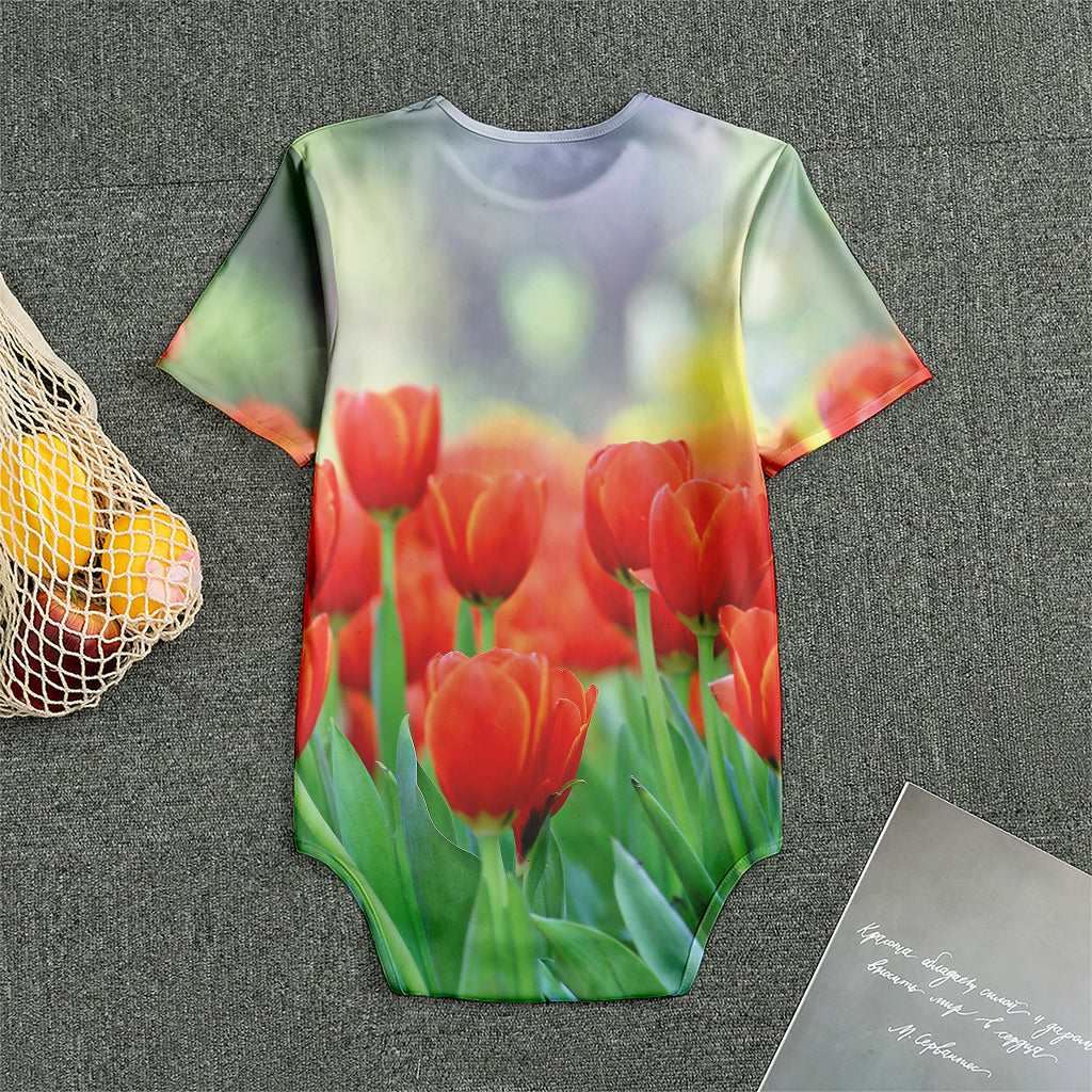 Red Tulip Print Men's Bodysuit