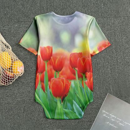 Red Tulip Print Men's Bodysuit