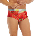 Red Tulip Print Men's Briefs
