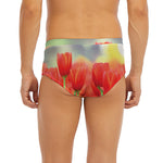 Red Tulip Print Men's Briefs
