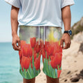 Red Tulip Print Men's Cargo Shorts