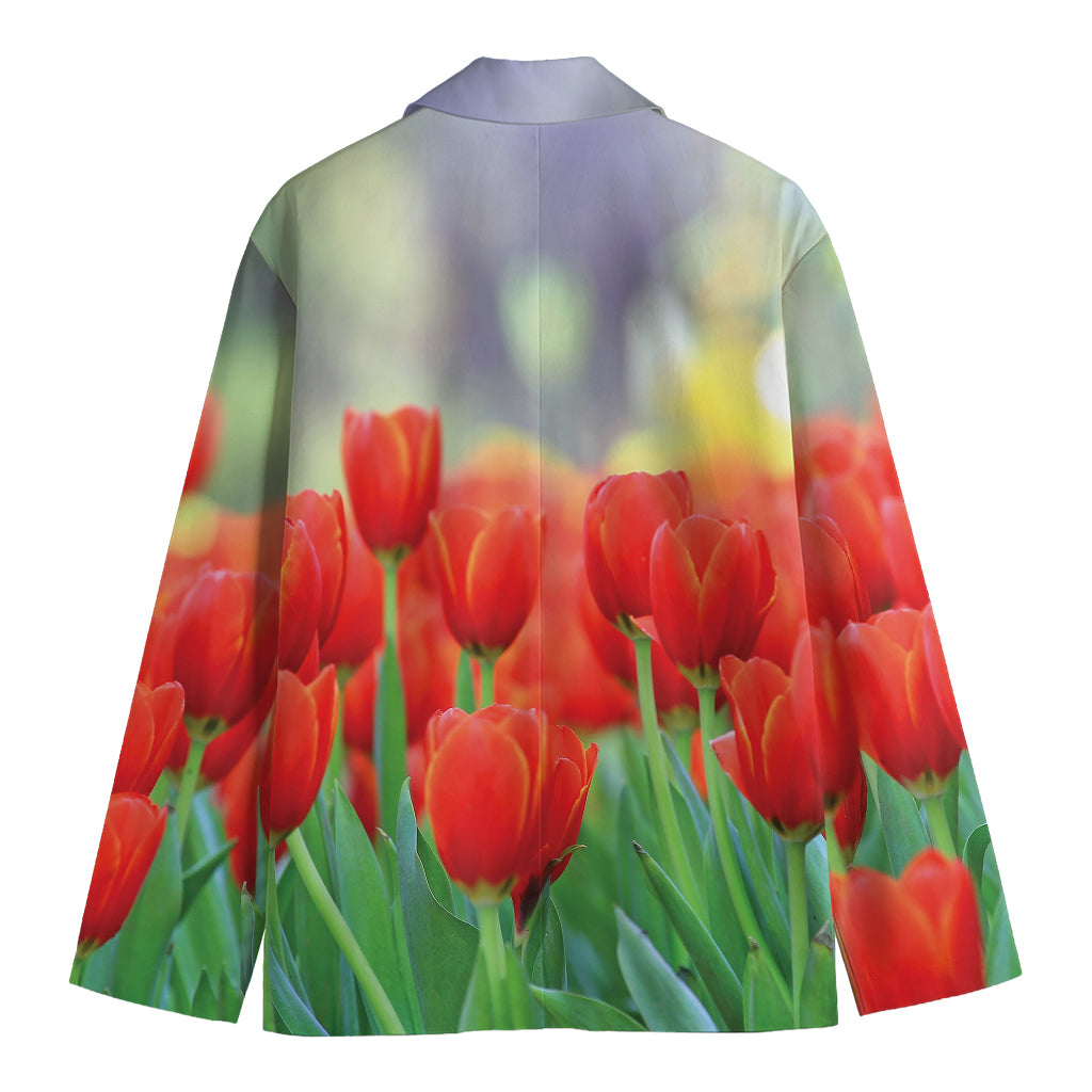 Red Tulip Print Men's Cotton Blazer