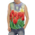 Red Tulip Print Men's Fitness Tank Top
