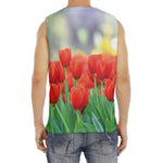 Red Tulip Print Men's Fitness Tank Top
