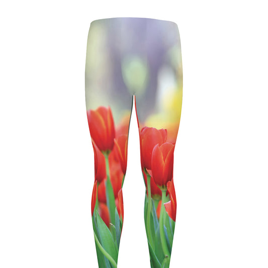 Red Tulip Print Men's leggings