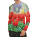 Red Tulip Print Men's Long Sleeve Rash Guard