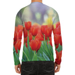 Red Tulip Print Men's Long Sleeve Rash Guard