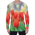 Red Tulip Print Men's Long Sleeve T-Shirt