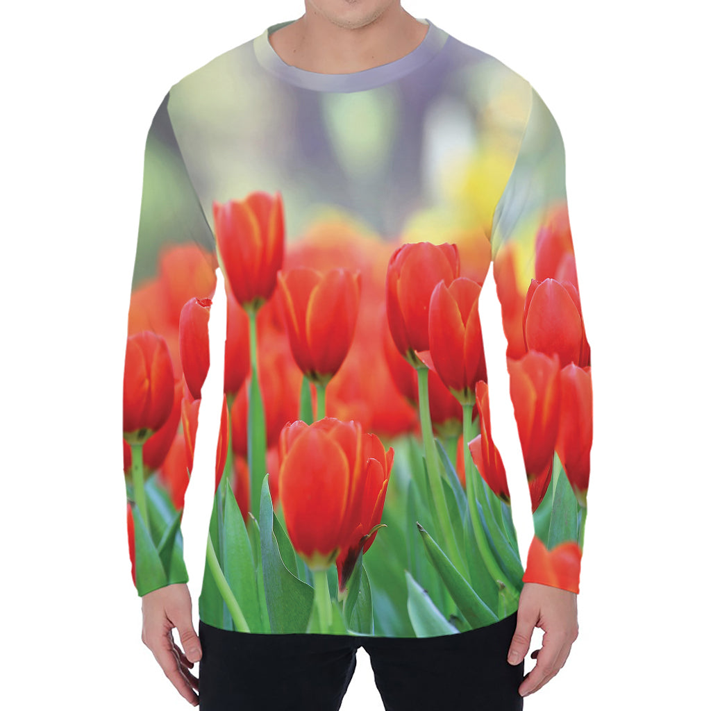 Red Tulip Print Men's Long Sleeve T-Shirt