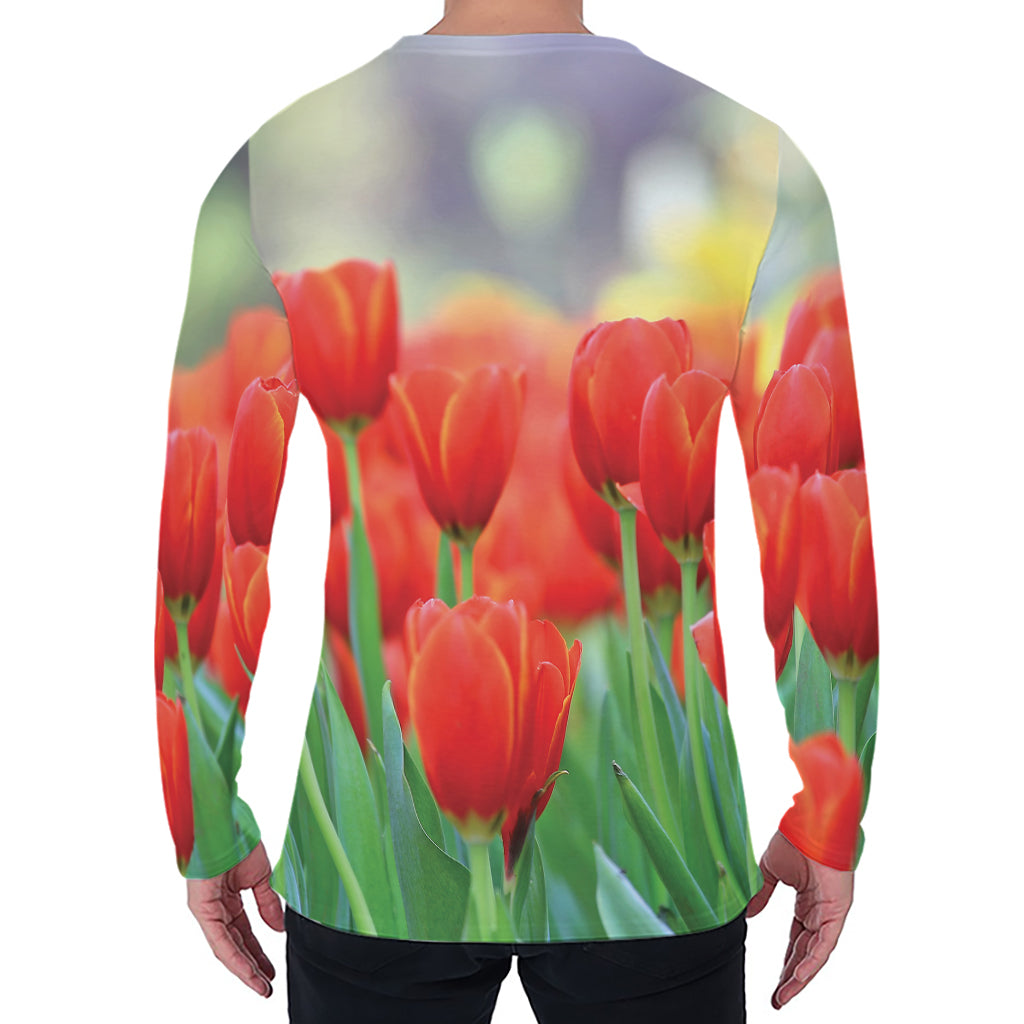 Red Tulip Print Men's Long Sleeve T-Shirt