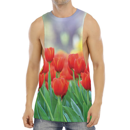 Red Tulip Print Men's Muscle Tank Top