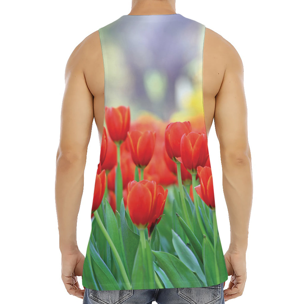 Red Tulip Print Men's Muscle Tank Top