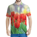 Red Tulip Print Men's Polo Shirt