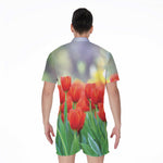 Red Tulip Print Men's Rompers