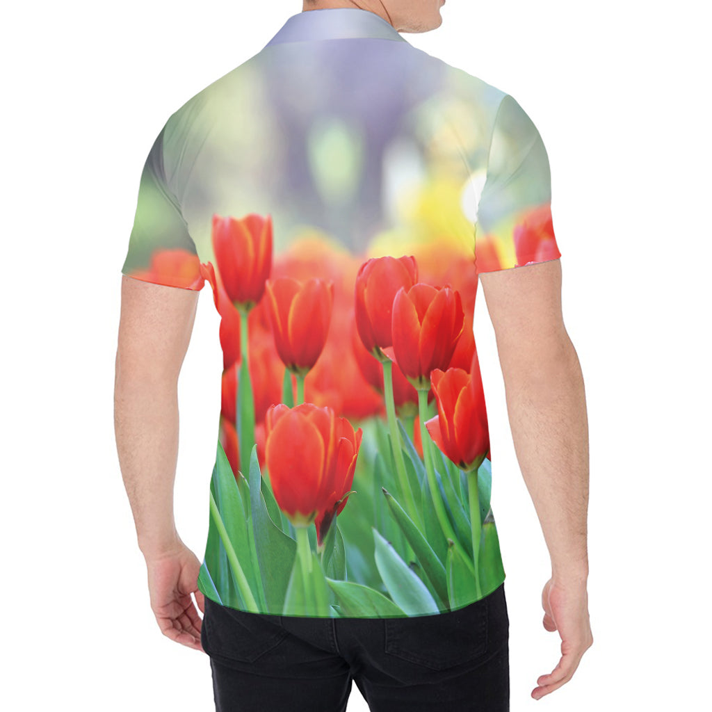 Red Tulip Print Men's Shirt