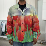 Red Tulip Print Men's Shirt Jacket