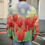 Red Tulip Print Men's Shirt Jacket