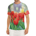 Red Tulip Print Men's Short Sleeve Rash Guard