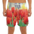 Red Tulip Print Men's Split Running Shorts