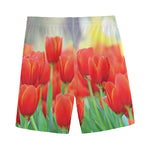 Red Tulip Print Men's Sports Shorts