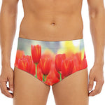 Red Tulip Print Men's Triangle Swim Briefs