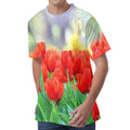Red Tulip Print Men's Velvet T-Shirt