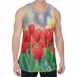 Red Tulip Print Men's Velvet Tank Top