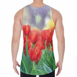 Red Tulip Print Men's Velvet Tank Top