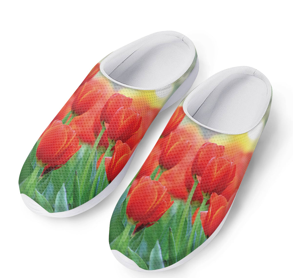 Red Tulip Print Mesh Casual Shoes