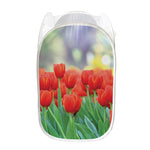 Red Tulip Print Mesh Laundry Hamper