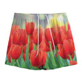 Red Tulip Print Mesh Shorts