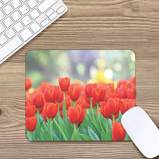 Red Tulip Print Mouse Pad
