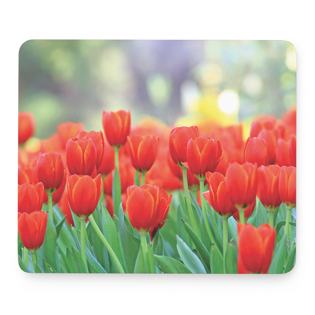 Red Tulip Print Mouse Pad