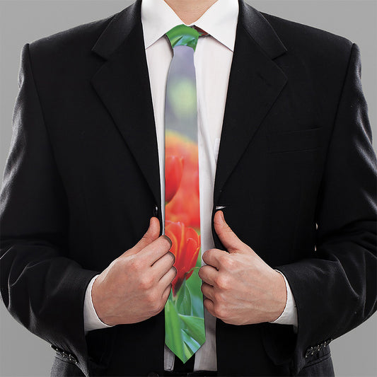 Red Tulip Print Necktie